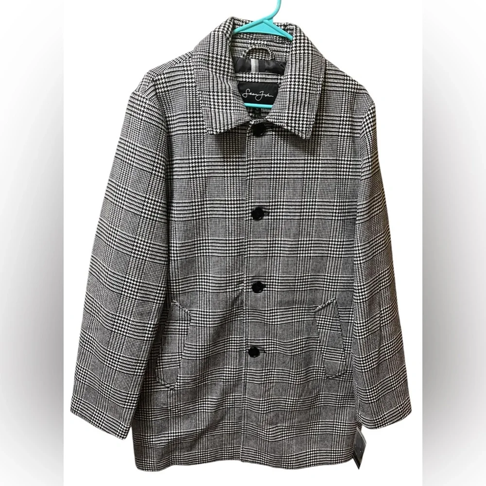 SEAN JOHN CLASSIC SINGLE BREASTED PLAID PATTERN OVERCOAT MEN BLACK COLOR SIZE M